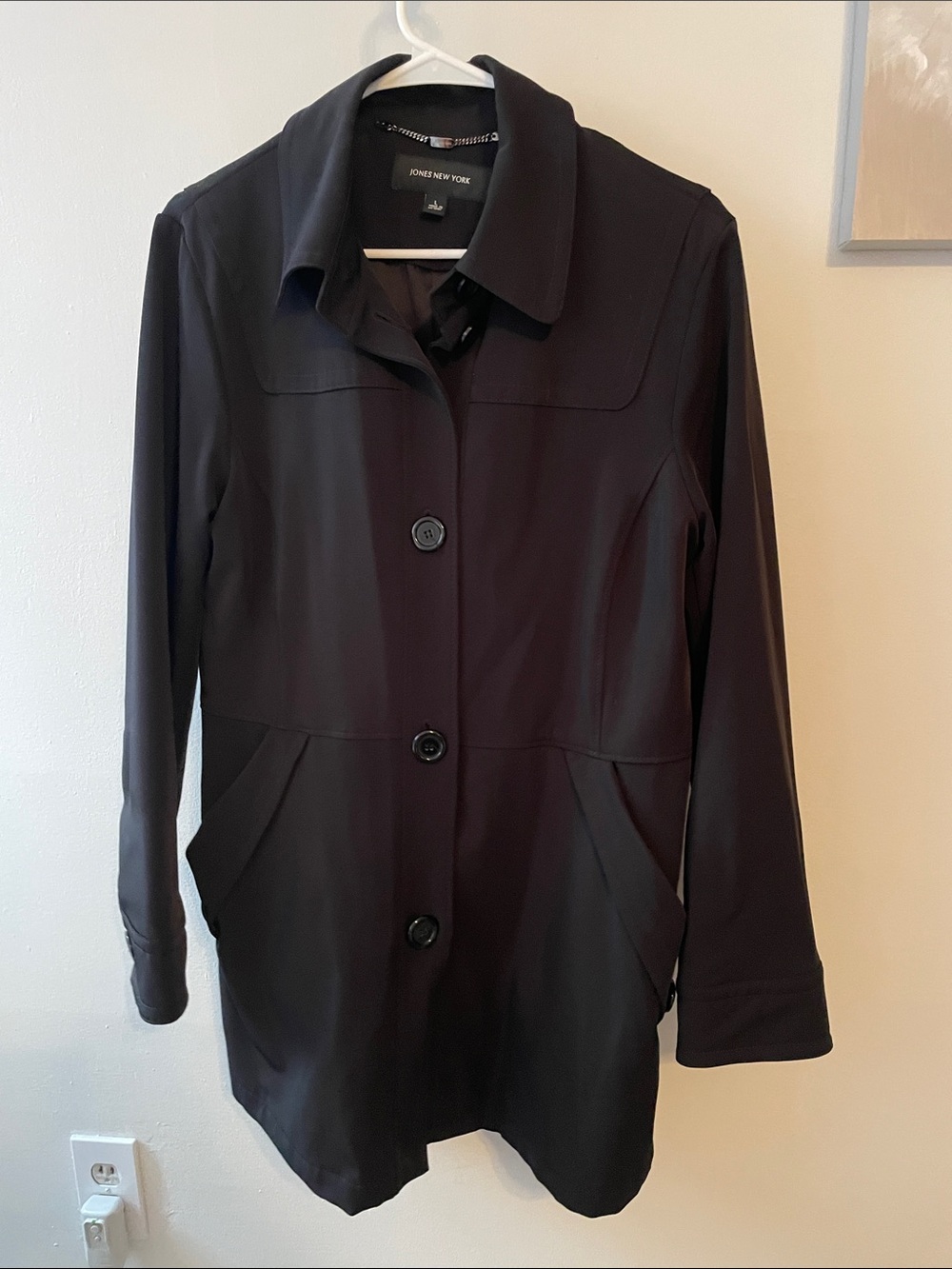 Jones New York Black Trench Coat with Button Front